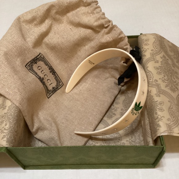 Gucci x Adidas Headband Ivory Resin Star Studded Logo Designer w/ dust bag & Box - Picture 1 of 16